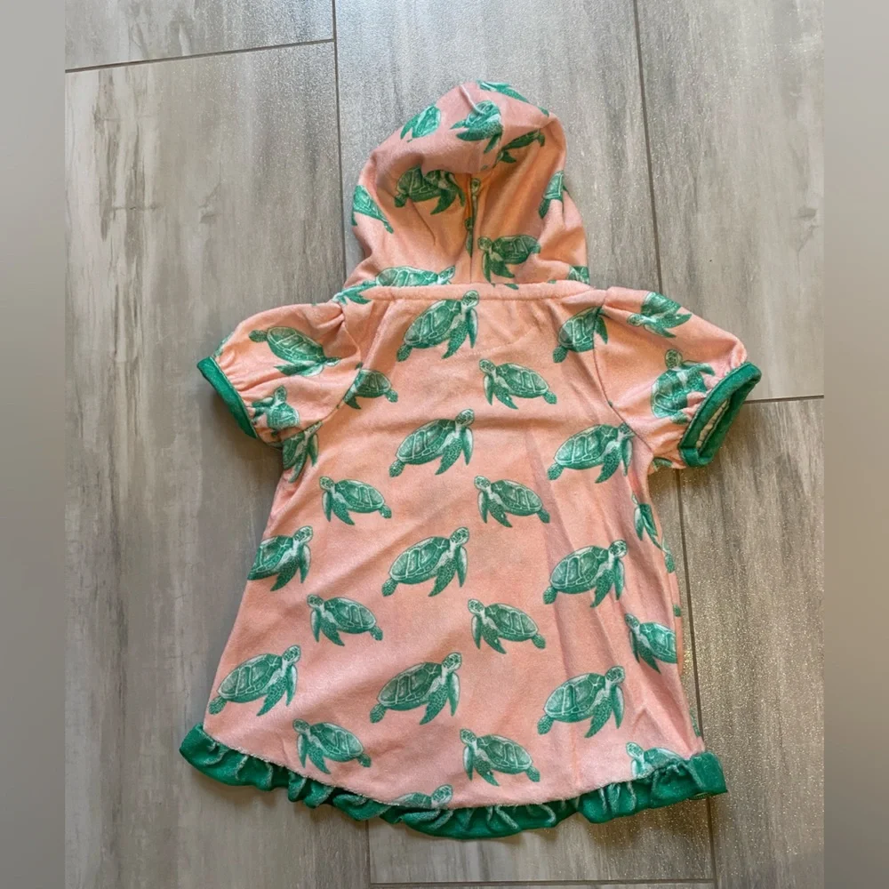 NWOT Sugar Bee Terry Cloth Sea Turtle Ruffled Zip-Up Hooded Swimsuit Cover-up 3M